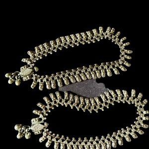 SOLD- RARE Sterling Silver Rajasthani Anklets/Necklace Paisley/Heart VTG 102gms